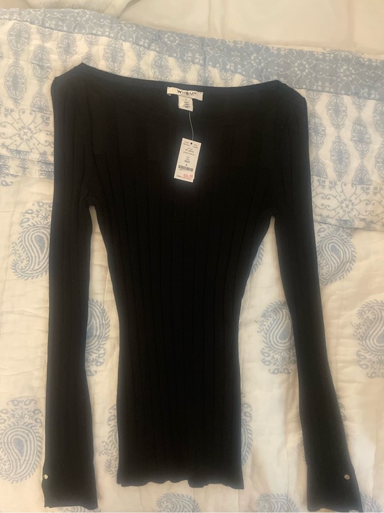 White House Black Market Tops - NWT White House Black Market Black Ribbed Boatneck Top